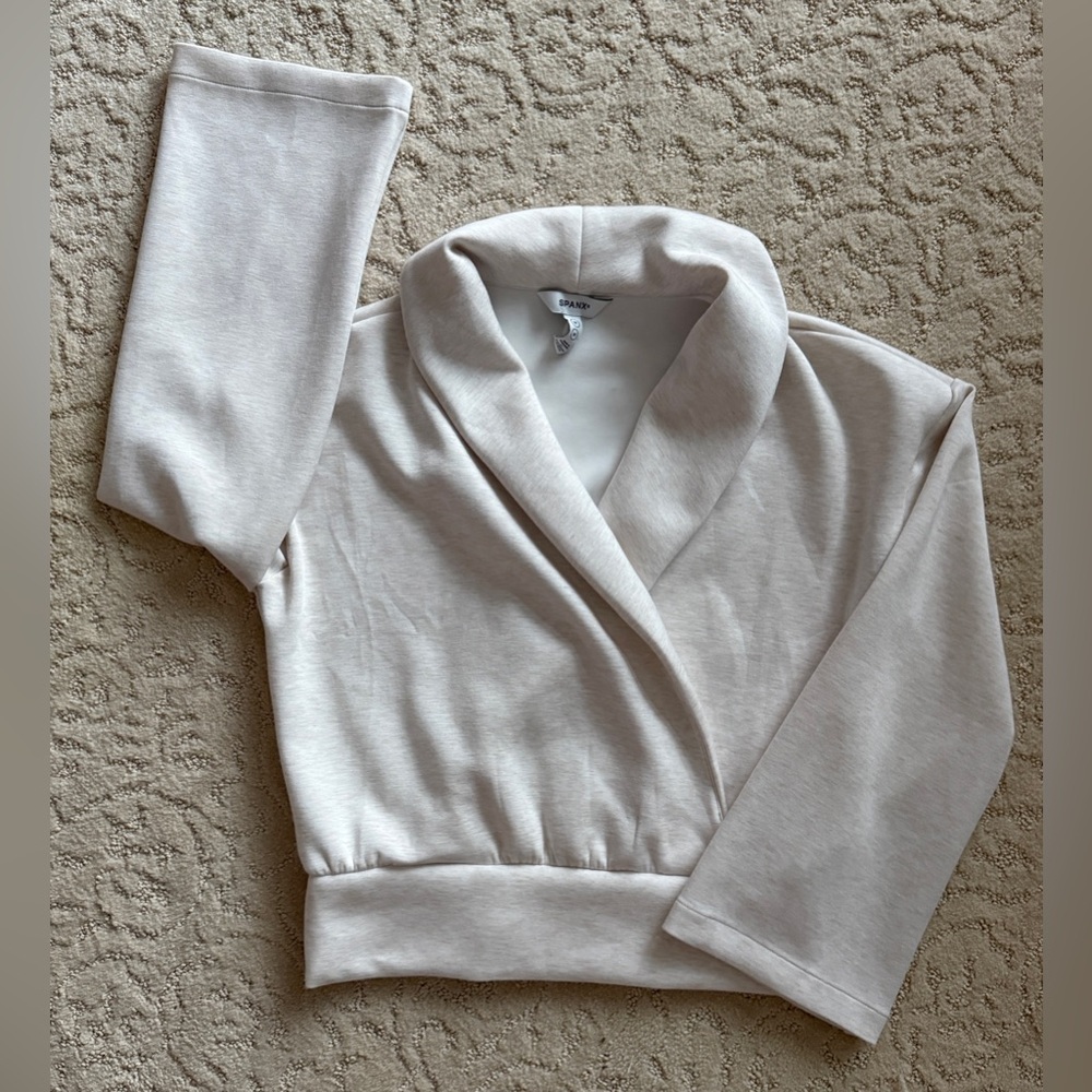 SPANX Cream Wrap-Front Long Sleeve Crop Top - Picture 6 of 10